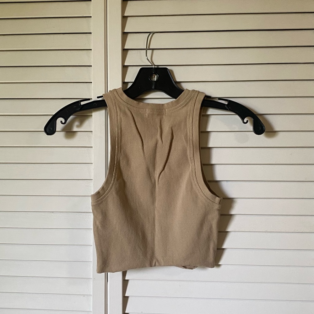 Glassons Mini Rib Cropped Tank in Tan - Picture 2 of 3